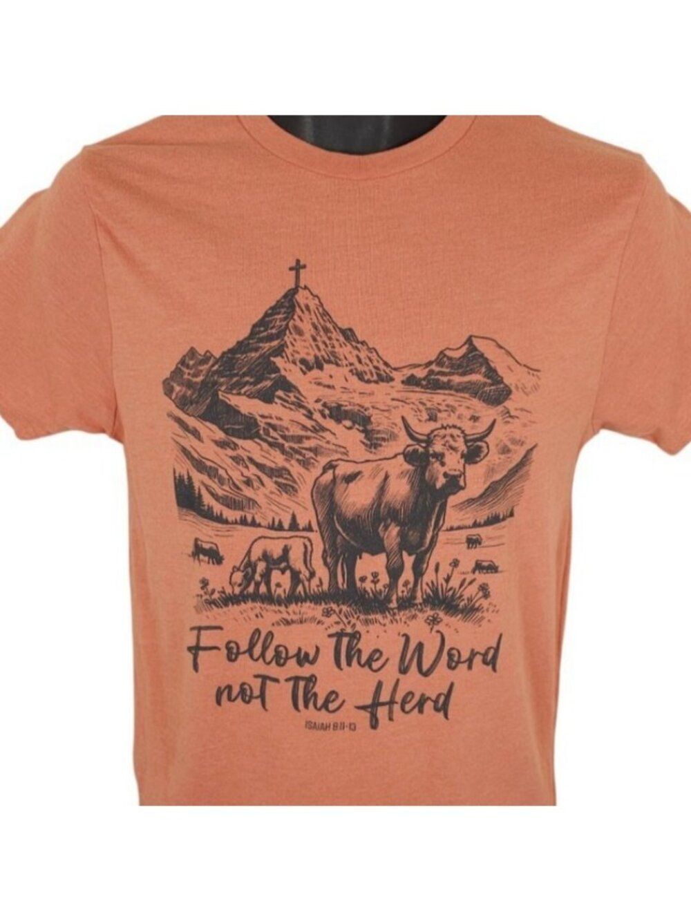 Christian T Shirt Mens Size Small Orange Follow The Word Not The Herd USA